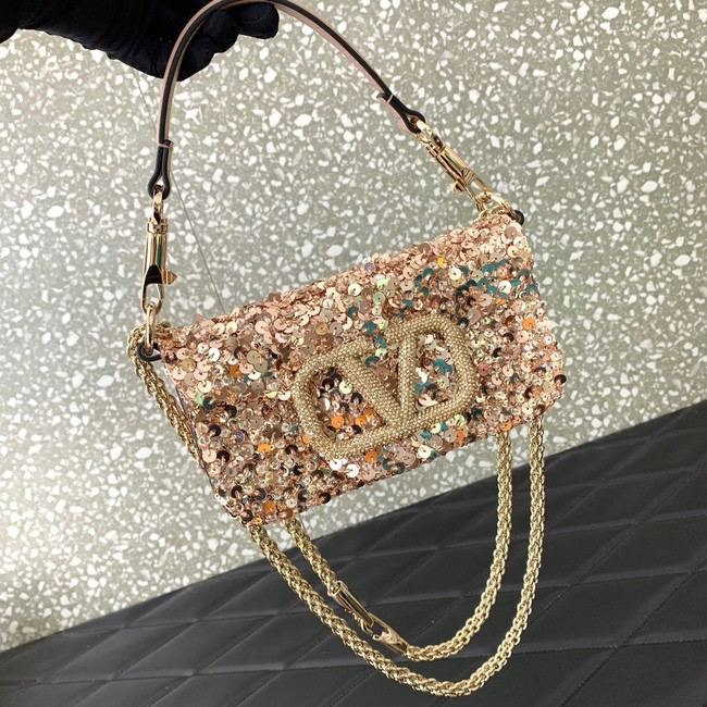 VALENTINO V-logo MINI LOCO sequin and leather bag WA0K53-1