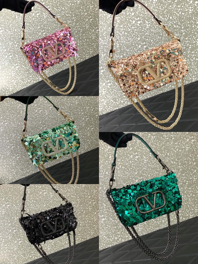 VALENTINO V-logo MINI LOCO sequin and leather bag WA0K53-1