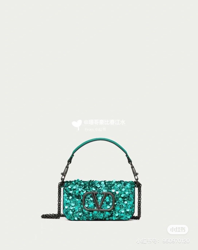 VALENTINO V-logo MINI LOCO sequin and leather bag WA0K53-3