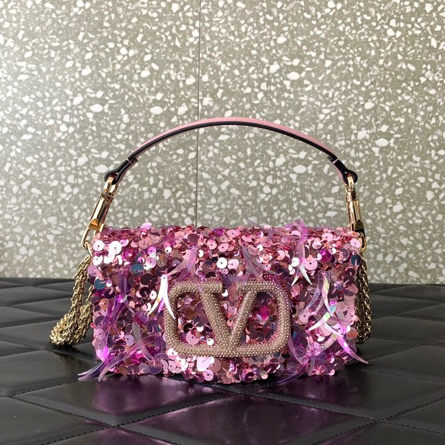 VALENTINO V-logo MINI LOCO sequin and leather bag WA0K53-5