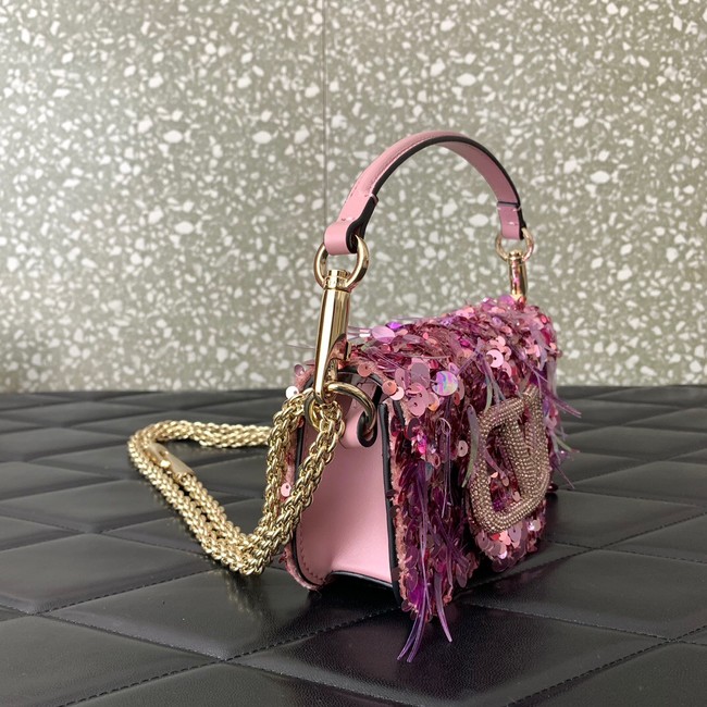 VALENTINO V-logo MINI LOCO sequin and leather bag WA0K53-5