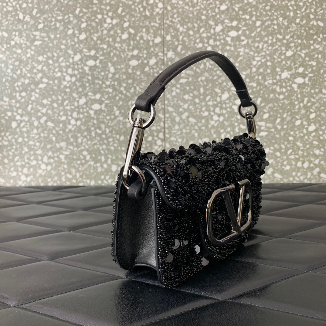 VALENTINO V-logo MINI LOCO sequin and leather bag WA0K53-9