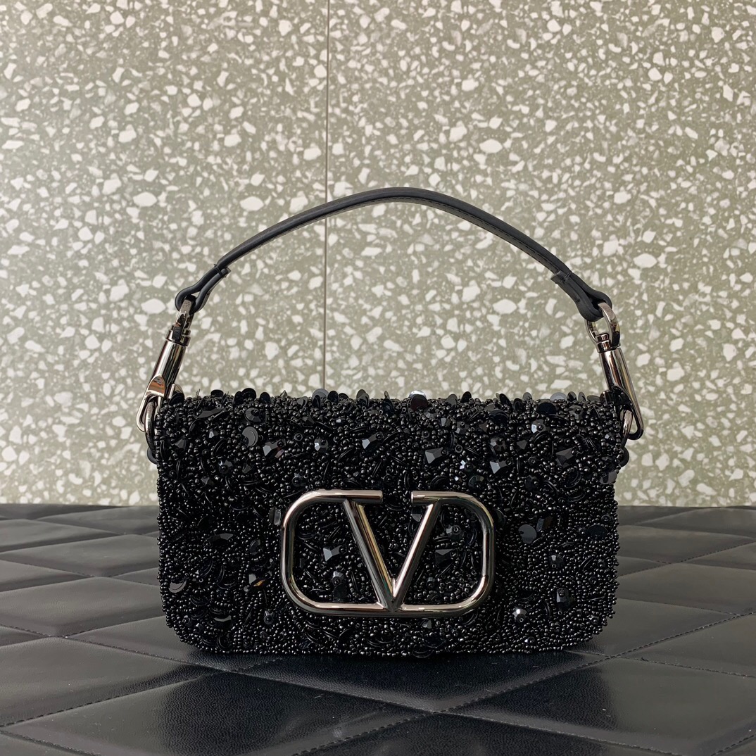 VALENTINO V-logo MINI LOCO sequin and leather bag WA0K53-9