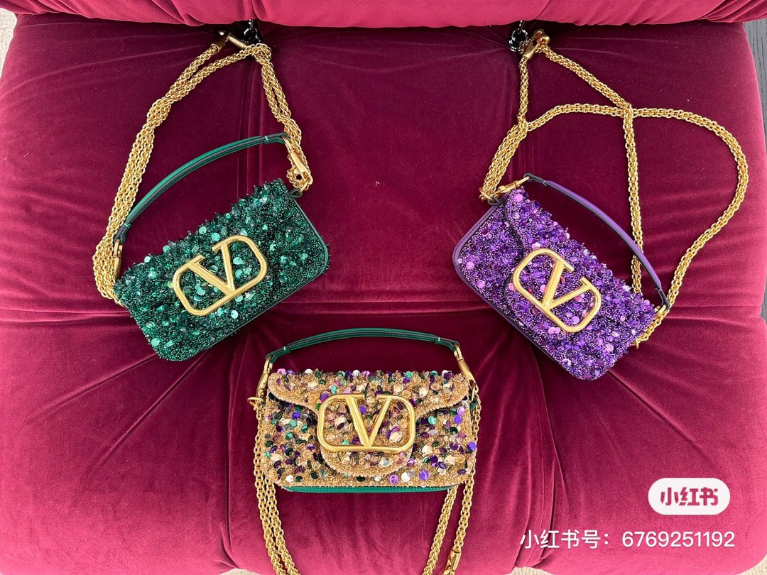 VALENTINO V-logo MINI LOCO sequin and leather bag WA0K53-7