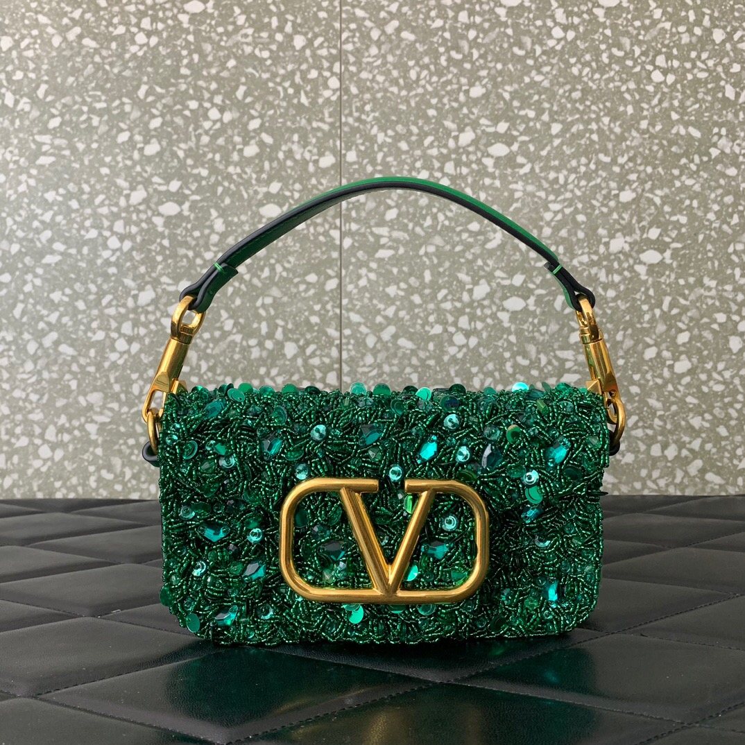 VALENTINO V-logo MINI LOCO sequin and leather bag WA0K53-8