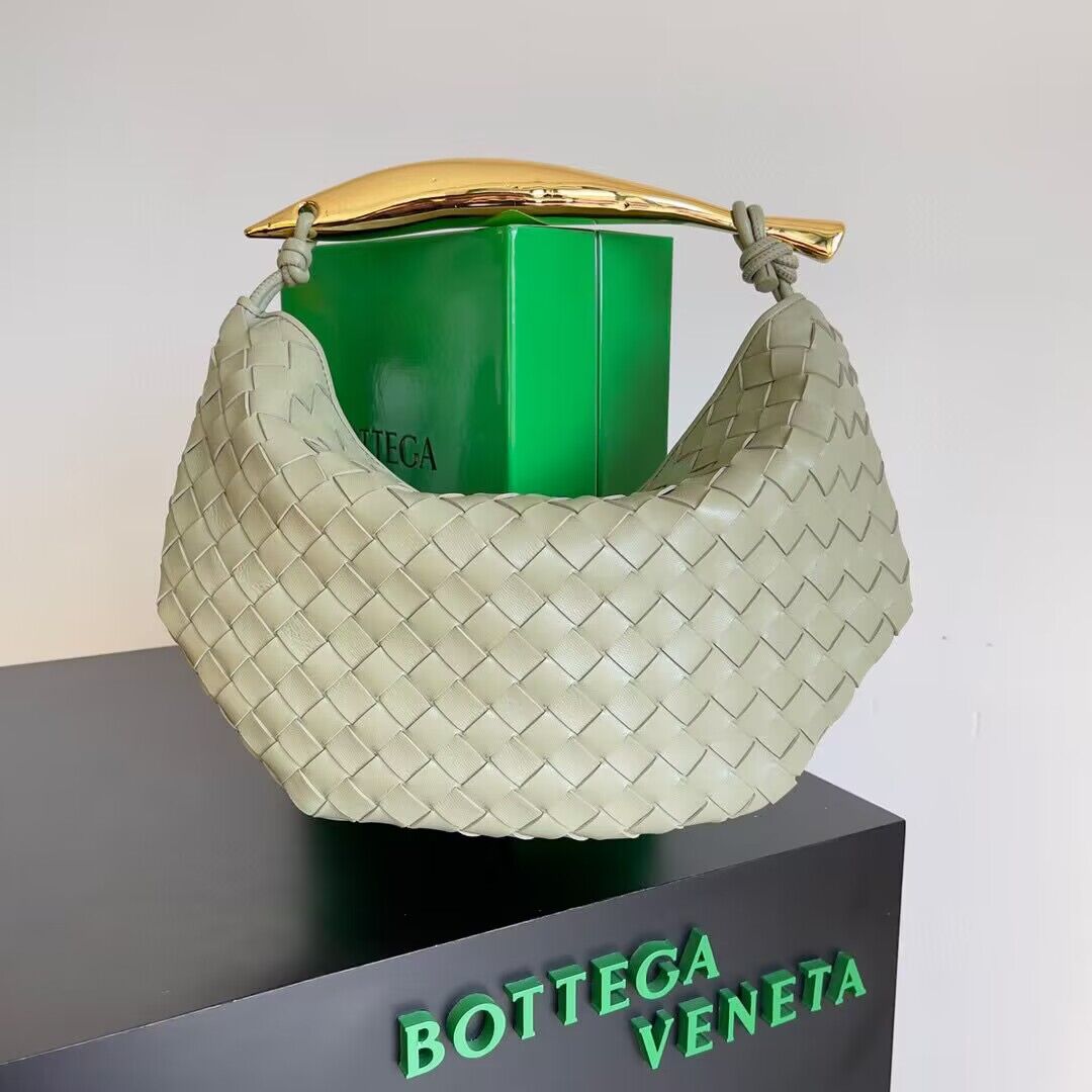 Bottega Veneta Sardine Intrecciato Gold Hardware Handle Bag 716082 Gray Green