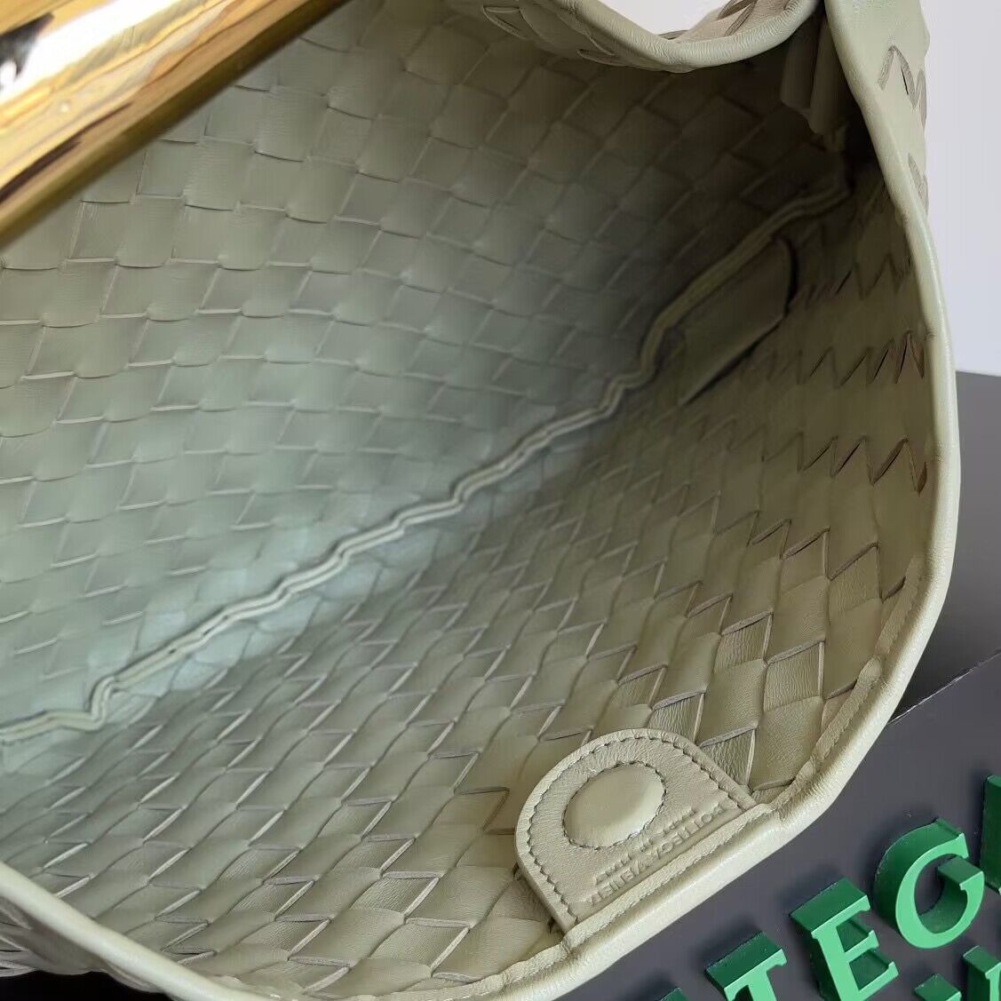 Bottega Veneta Sardine Intrecciato Gold Hardware Handle Bag 716082 Gray Green