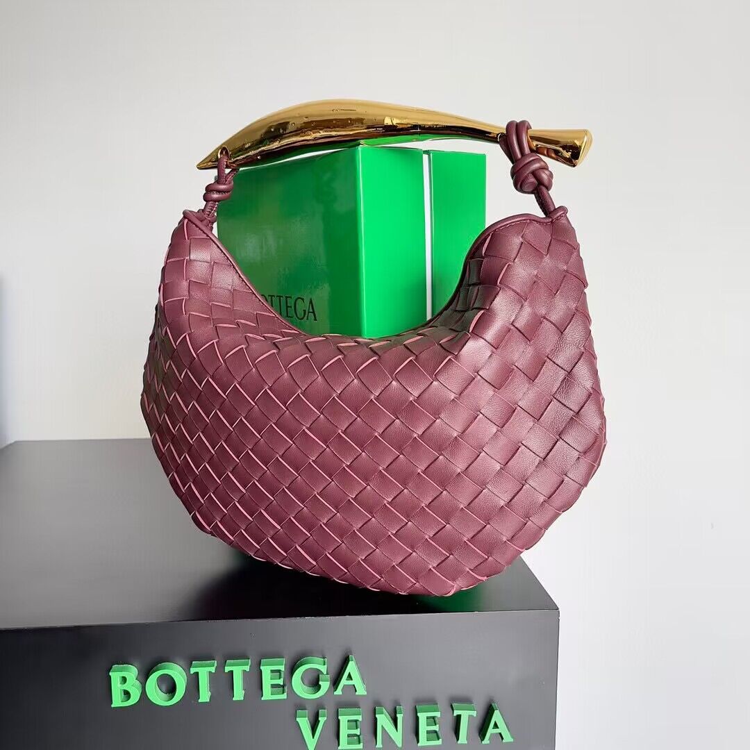 Bottega Veneta Sardine Intrecciato Gold Hardware Handle Bag 716082 Wine