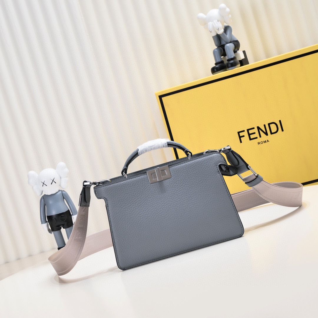 Fendi Peekaboo ISeeU XCross Small Original Leather Bag 2317 Light Gray