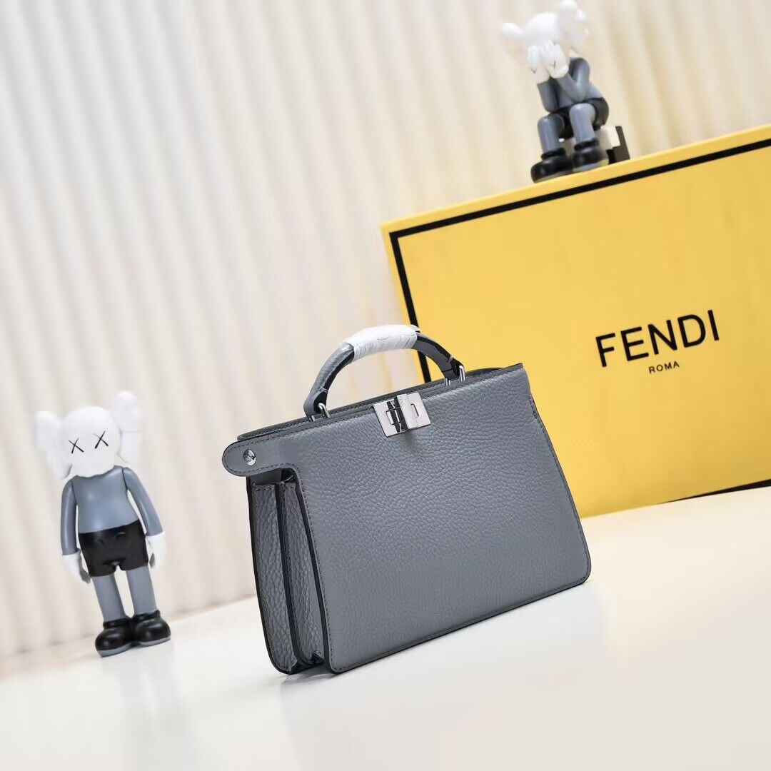 Fendi Peekaboo ISeeU XCross Small Original Leather Bag 2317 Light Gray