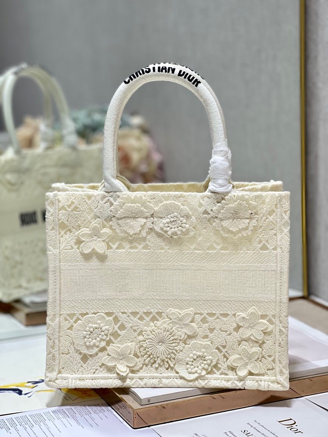 SMALL DIOR DIOR BOOK TOTE D-Lace Embroidery M1296ZRG-1