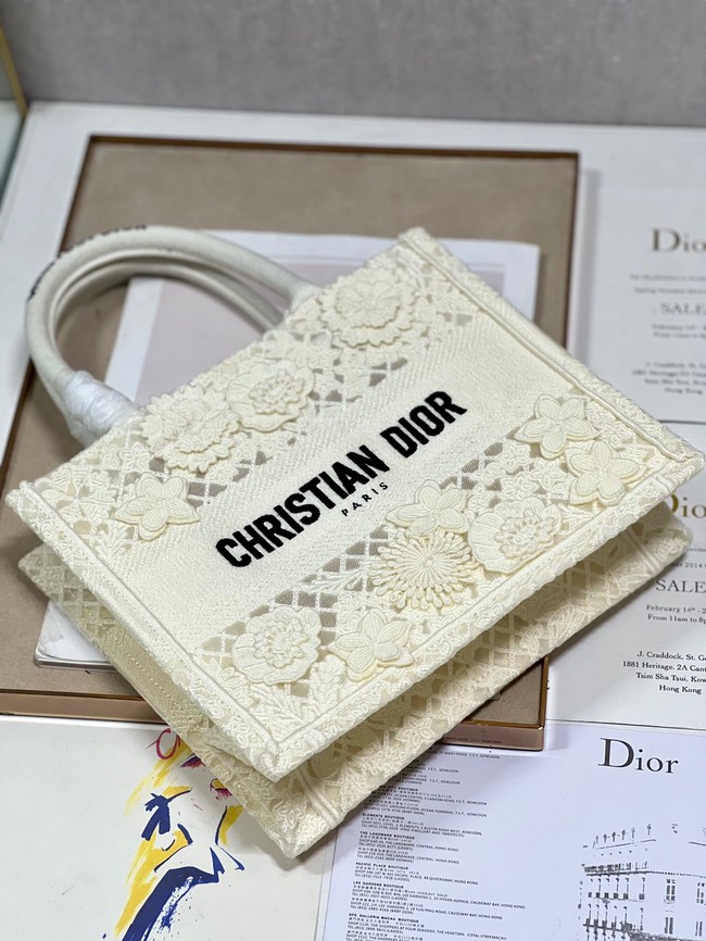 SMALL DIOR DIOR BOOK TOTE D-Lace Embroidery M1296ZRG-1