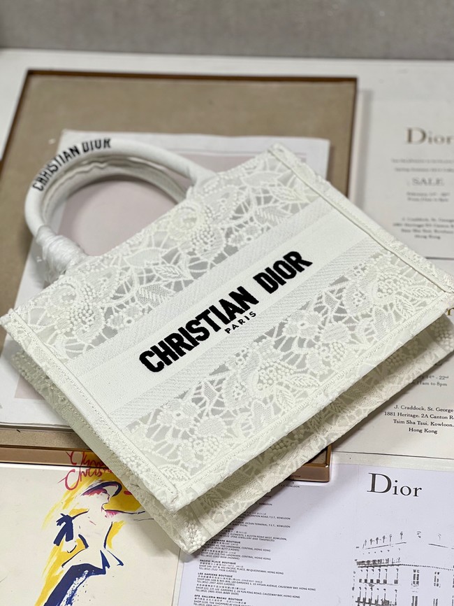 SMALL DIOR DIOR BOOK TOTE D-Lace Embroidery M1296ZRG-2