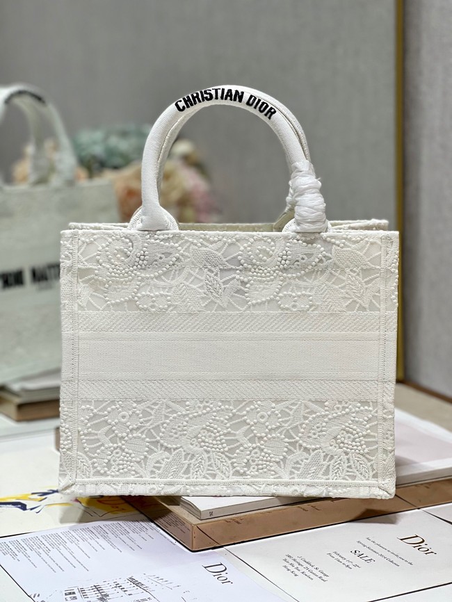 SMALL DIOR DIOR BOOK TOTE D-Lace Embroidery M1296ZRG-2