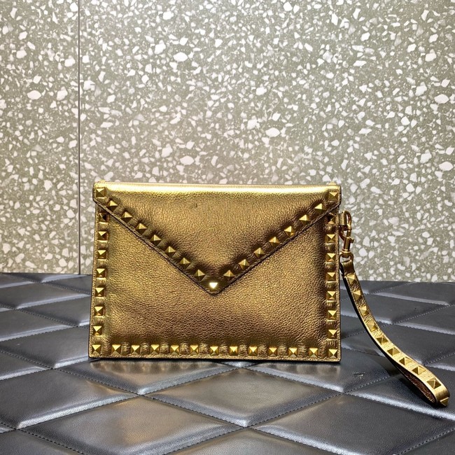 VALENTINO Garavani Rockstud Calfskin Clutch WP0P87R Brass