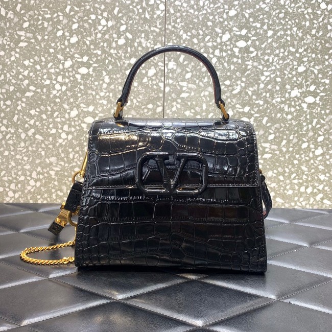 VALENTINO VSLING small Crocodile pattern Shoulder bag WB0F53 black