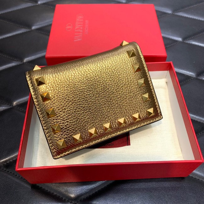 VALENTINO Garavani Rockstud Calfskin Wallet 0P39R bronze