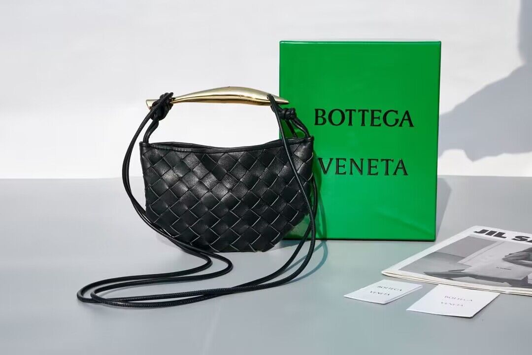 Bottega Veneta Sardine Intrecciato Gold Hardware Handle Bag 744267 Black