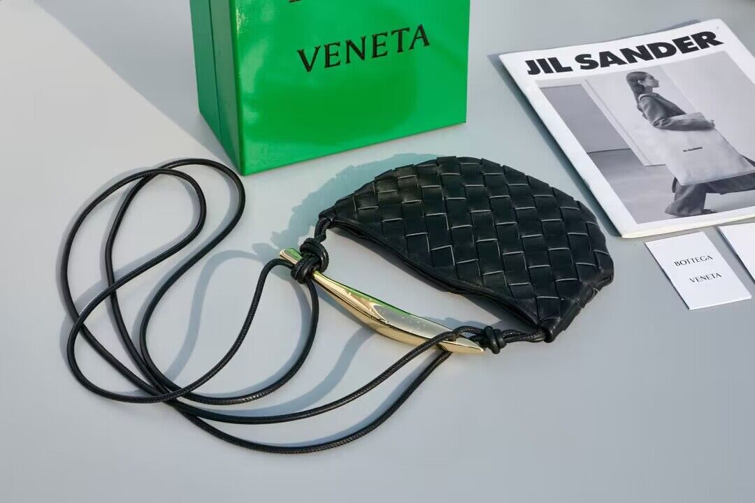 Bottega Veneta Sardine Intrecciato Gold Hardware Handle Bag 744267 Black