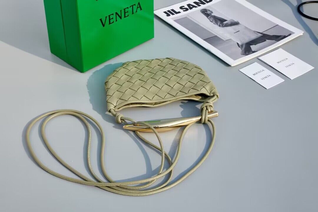 Bottega Veneta Sardine Intrecciato Gold Hardware Handle Bag 744267 Gray Green