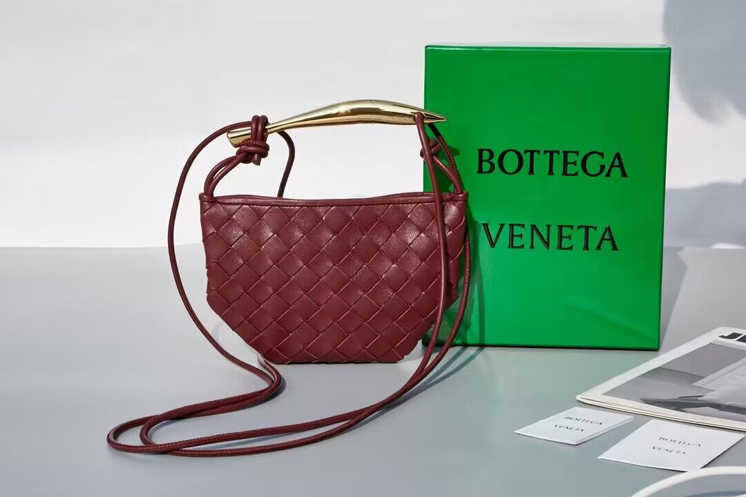 Bottega Veneta Sardine Intrecciato Gold Hardware Handle Bag 744267 Wine
