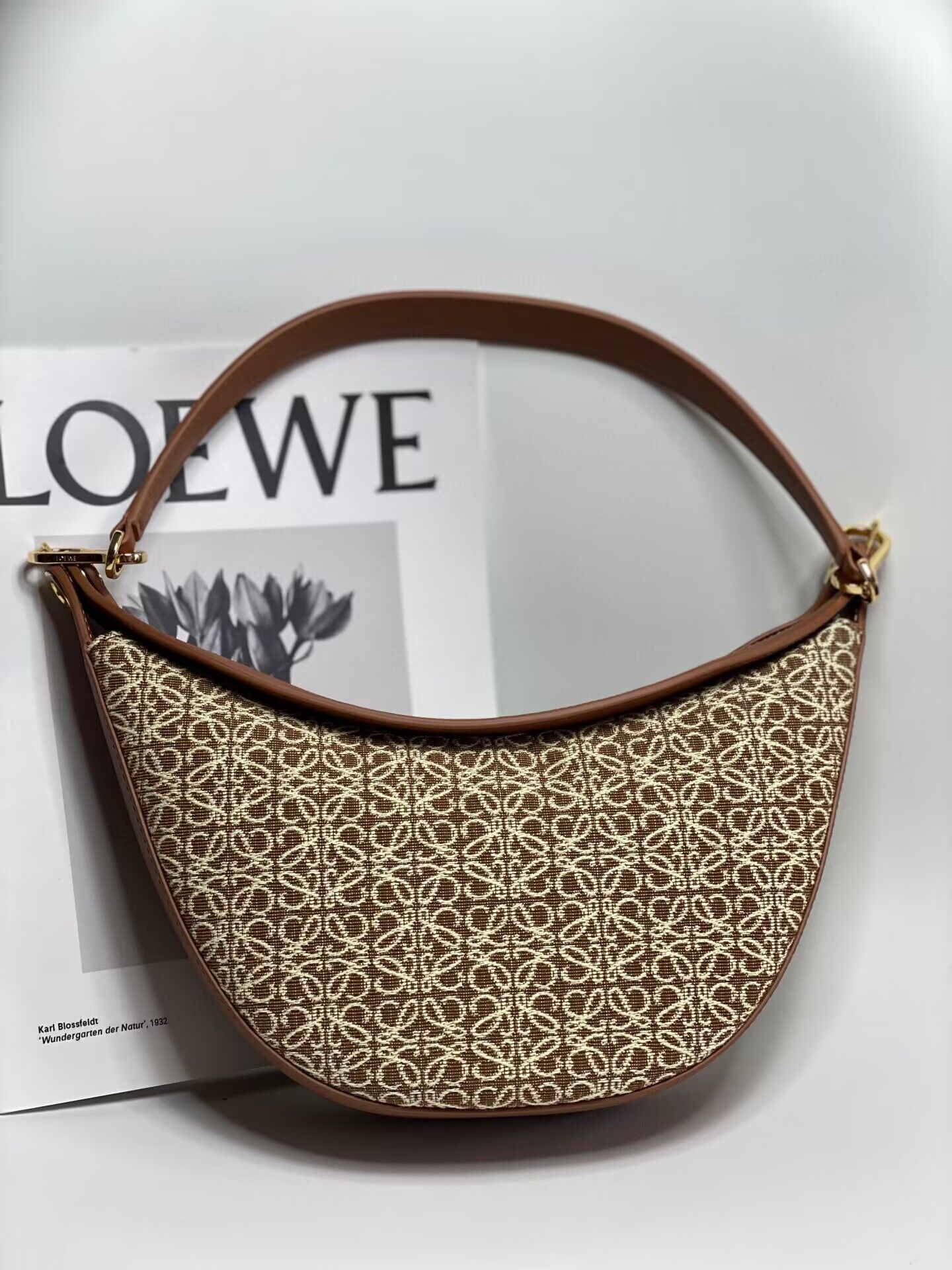 Loewe Original Leather Shoulder Handbag 3073 Brown Embroidery