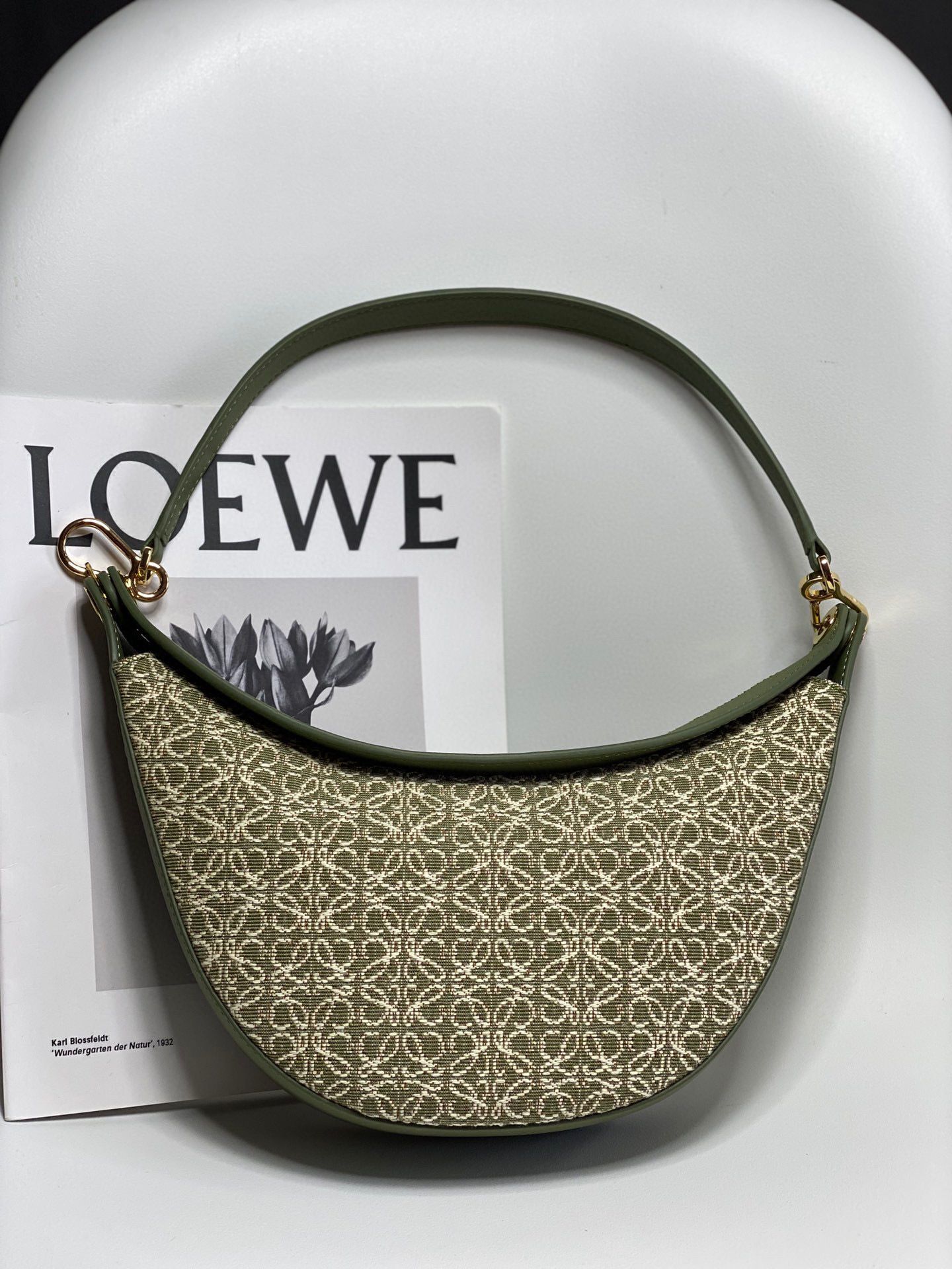 Loewe Original Leather Shoulder Handbag 3073 Green Embroidery