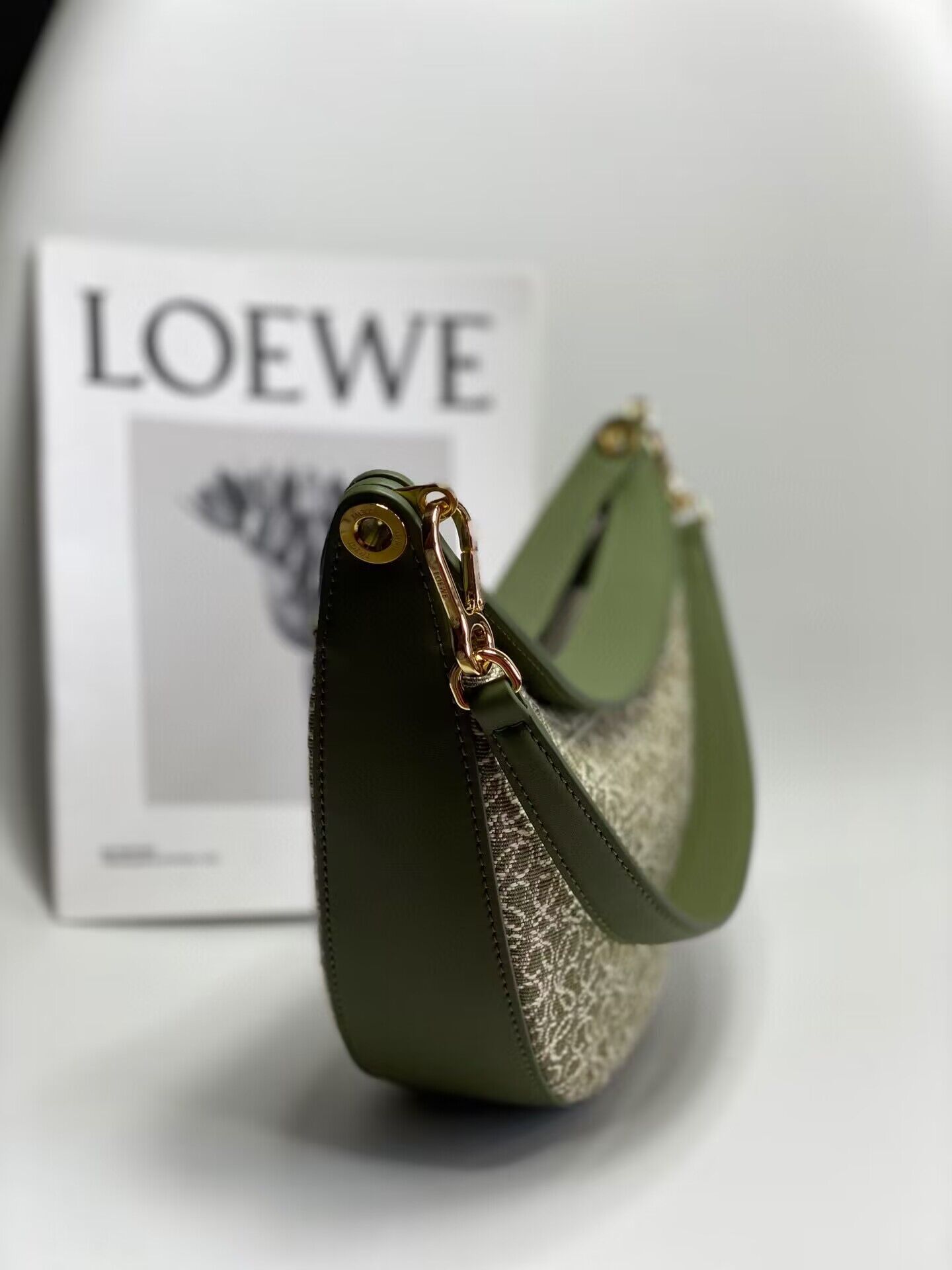 Loewe Original Leather Shoulder Handbag 3073 Green Embroidery