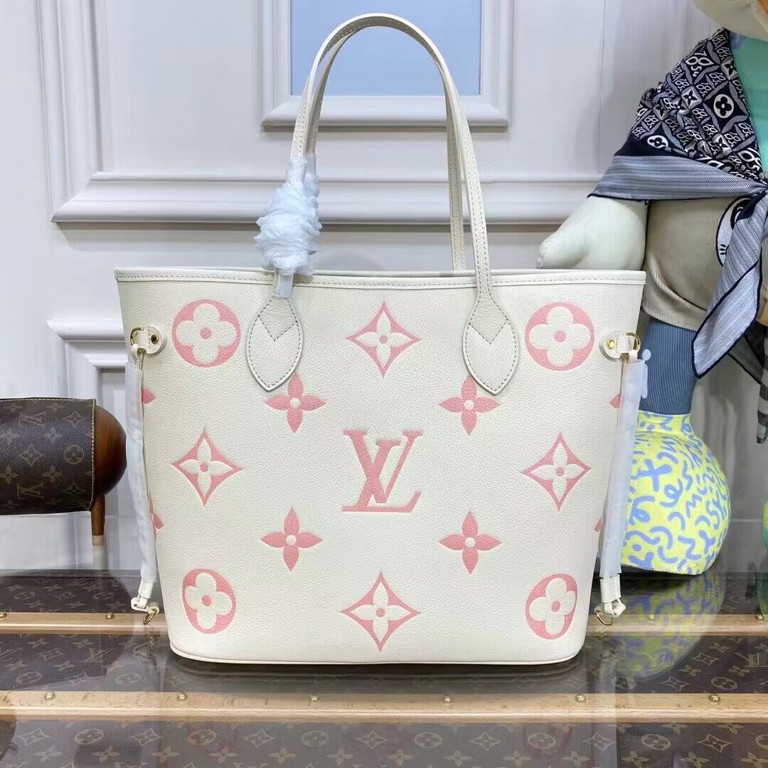 Louis Vuitton SAC NEVERFULL Original Leather Bag MM M21579 Cream&Pink