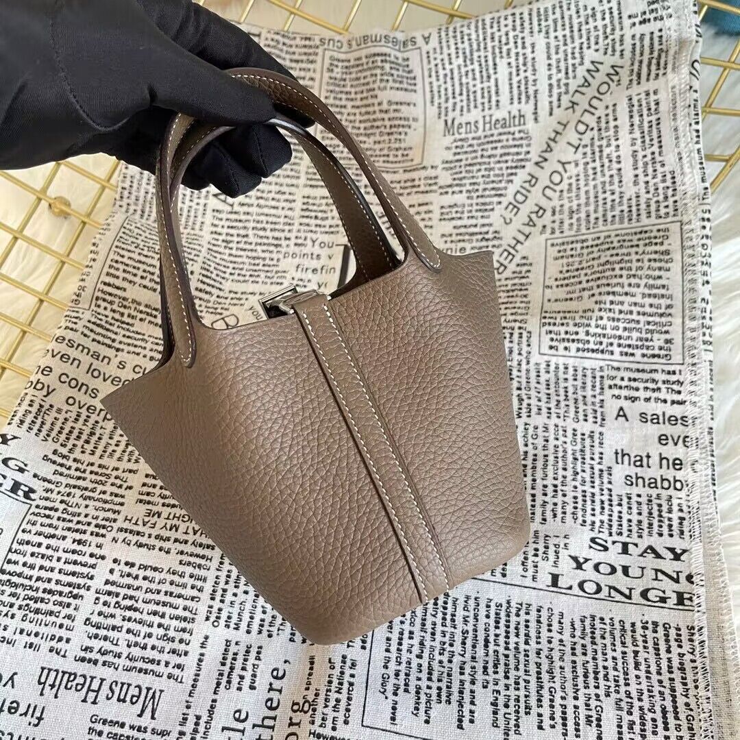 Hermes Mini Picotin 14 Lock Bags Original Togo Leather PL5302 Dark Gray