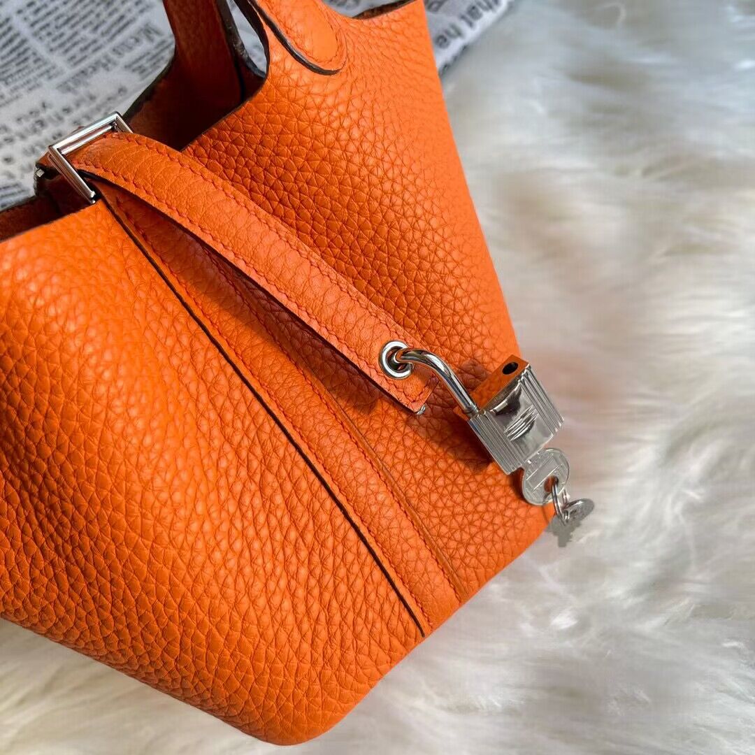 Hermes Mini Picotin 14 Lock Bags Original Togo Leather PL5302 Orange