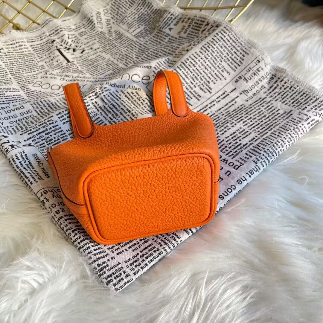 Hermes Mini Picotin 14 Lock Bags Original Togo Leather PL5302 Orange