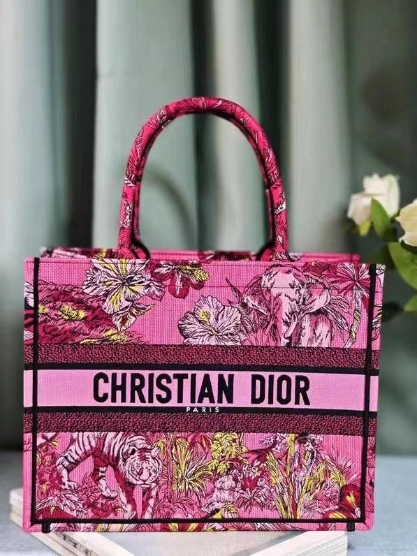 MEDIUM DIOR BOOK TOTE Fuchsia Multicolor Toile de Jouy Voyage Embroidery M1296ZEUP