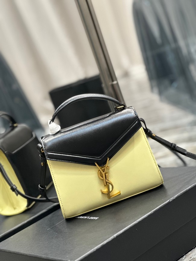 SAINT LAURENT CASSANDRA SMALL TOP HANDLE BAG IN SMOOTH LEATHER 602716 black&yellow