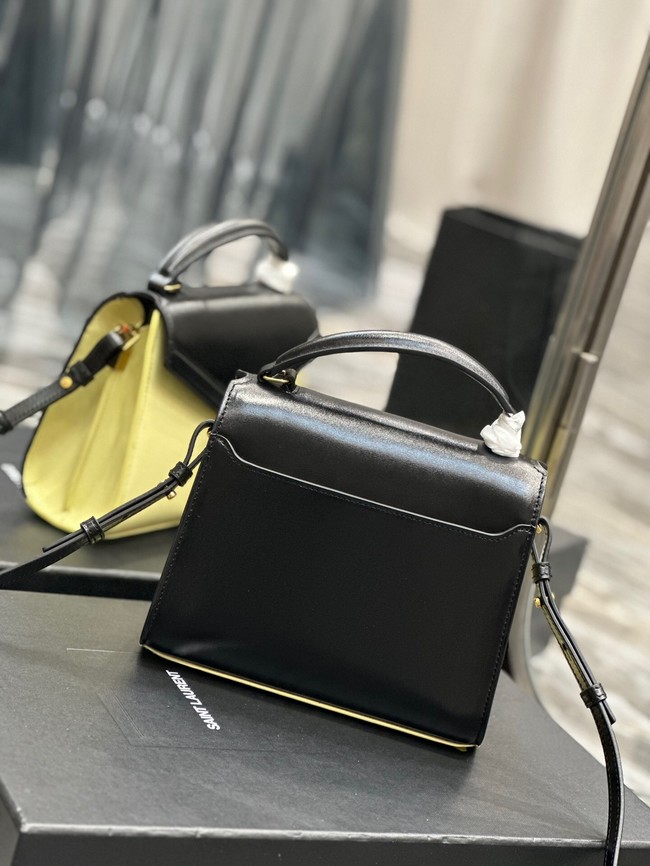 SAINT LAURENT CASSANDRA SMALL TOP HANDLE BAG IN SMOOTH LEATHER 602716 black&yellow