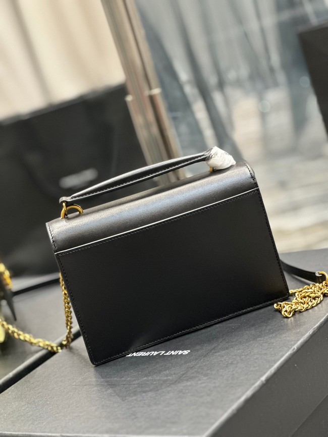 SAINT LAURENT SUNSET CHAIN WALLET IN COATED BARK LEATHER 533026 black&yellow