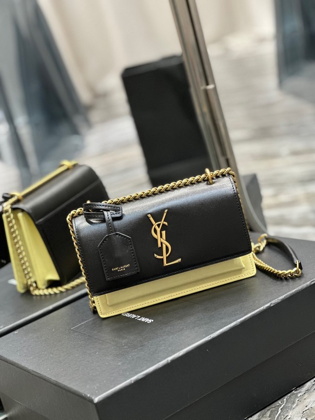 SAINT LAURENT SUNSET MEDIUM IN SMOOTH LEATHER 422906 black&yellow