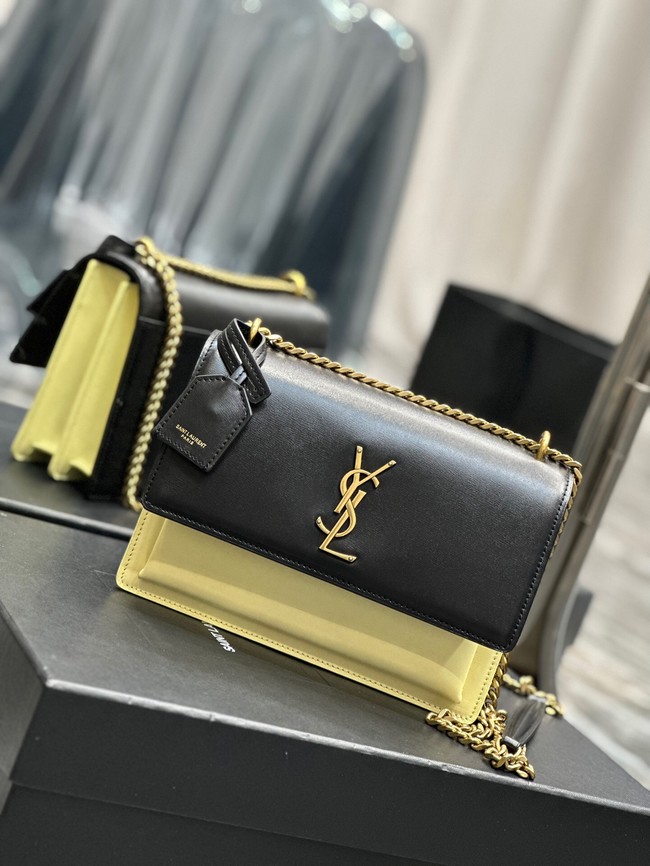 SAINT LAURENT SUNSET MEDIUM IN SMOOTH LEATHER 422906  black&yellow