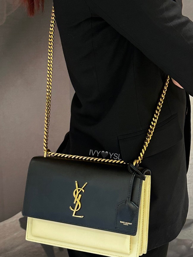 SAINT LAURENT SUNSET MEDIUM IN SMOOTH LEATHER 422906  black&yellow