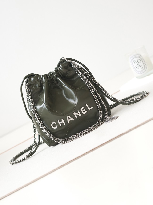 CHANEL 22 MINI HANDBAG Shiny Calfskin & silver-Tone Metal AS3980 DARK GRAY