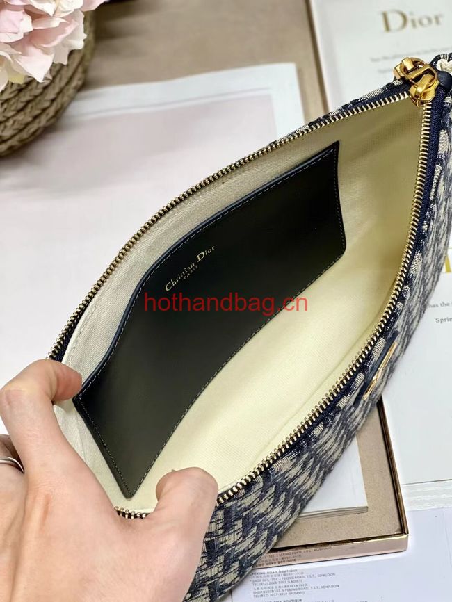 LARGE DIOR CARO DAILY POUCH Blue Dior Oblique Jacquard S5086UWHC