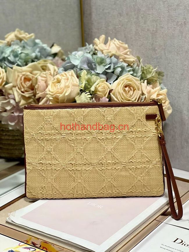 LARGE DIOR CARO DAILY POUCH Natural Cannage Raffia  S5086UWHC