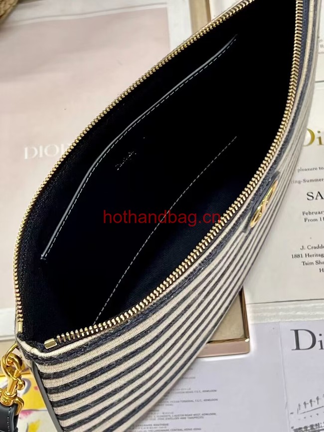 LARGE DIOR CARO DAILY POUCH Natural and Denim Blue Mariniere Raffia S5086UGAK