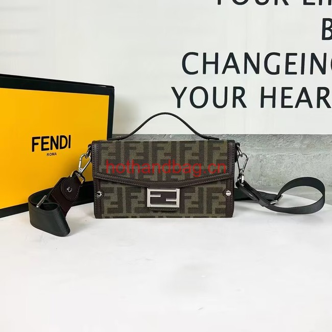 Fendi Brown FF jacquard fabric and leather bag F1326