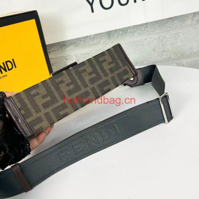 Fendi Brown FF jacquard fabric and leather bag F1326