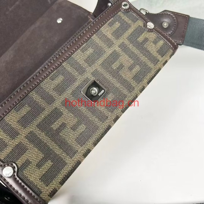 Fendi Brown FF jacquard fabric and leather bag F1326