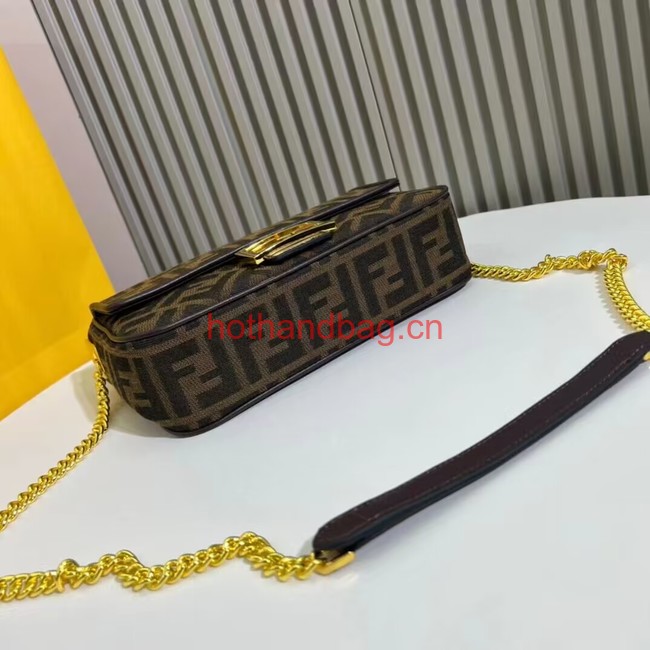 Fendi Brown FF jacquard fabric and leather bag F1531