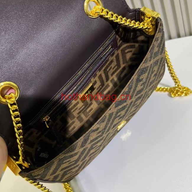 Fendi Brown FF jacquard fabric and leather bag F1531