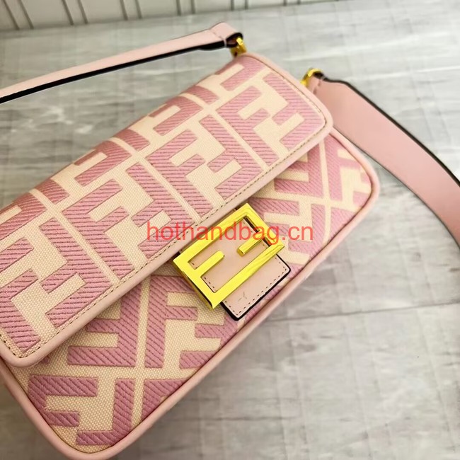 Fendi Baguette canvas bag with FF embroidery 8BR600 pink&white