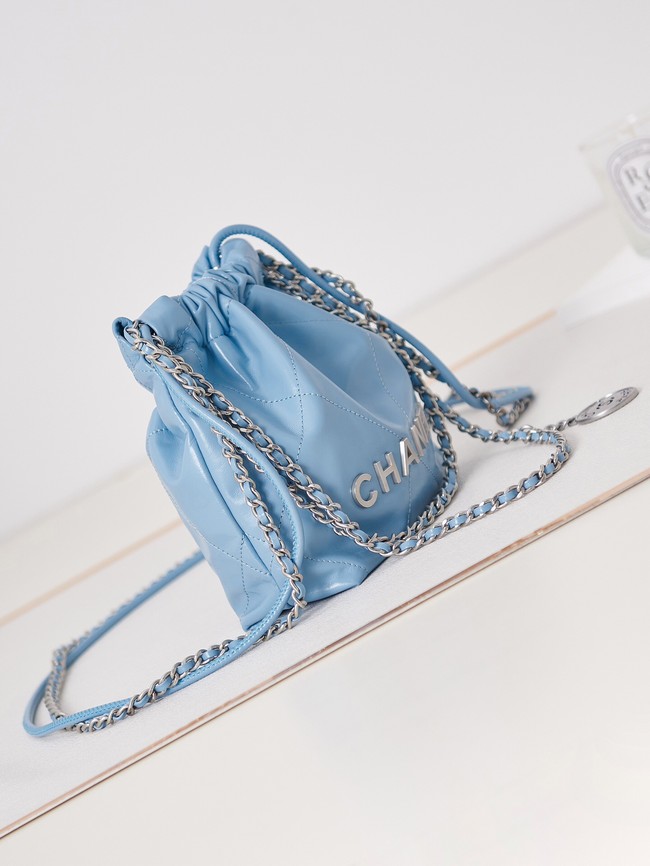 CHANEL 22 MINI HANDBAG AS3980 blue & Silver Tone